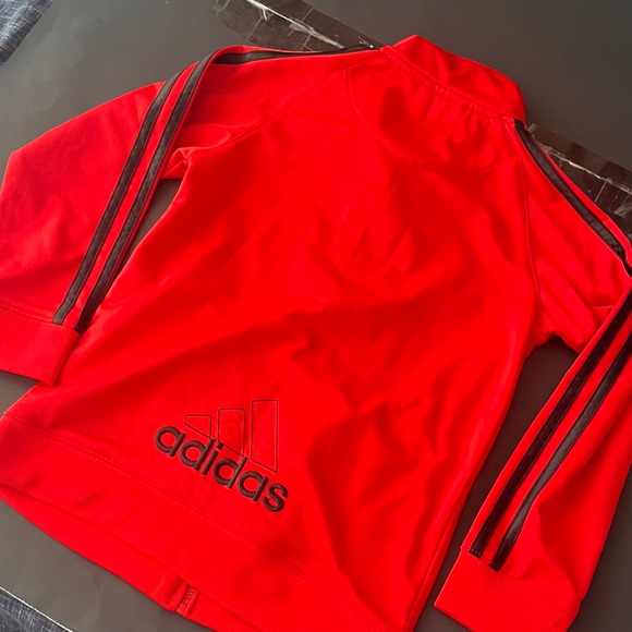 Adidas Red Track Jacket with Black Stripes and Lettering. Kids Size 7 - Picture 9 of 12